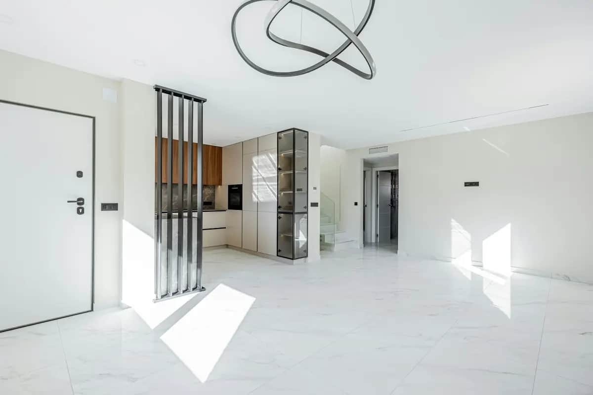 Luxury apartment living room with open kitchen — Golf Course Extension Road